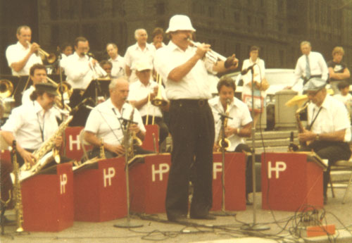 Herb Pomeroy and band performing in Copley Square, Boston, early 1980s