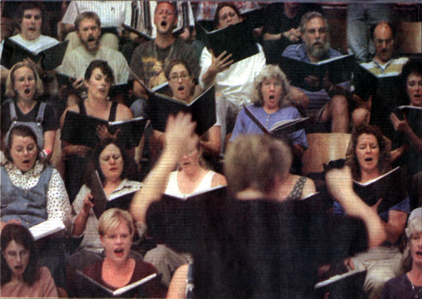 Mass chorus rehearsal at Cabrillo Festival for Contemporary Music, August 1999.